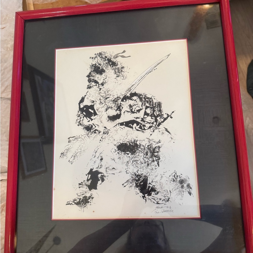 Abstract Black and White Framed Art “The Warrior “ painting